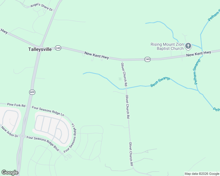 map of restaurants, bars, coffee shops, grocery stores, and more near 7844 Olivet Church Road in New Kent