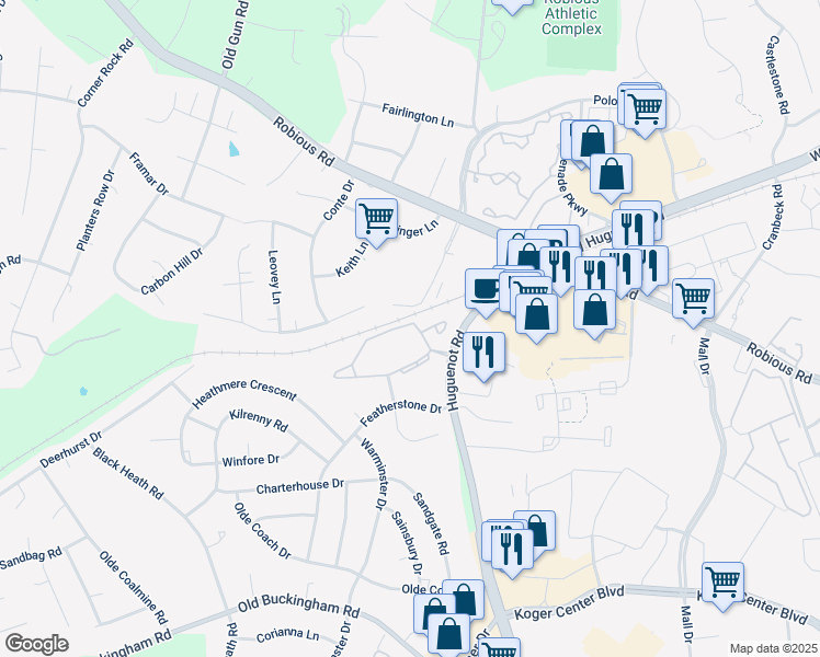 map of restaurants, bars, coffee shops, grocery stores, and more near 11737 North Briar Patch Drive in Midlothian