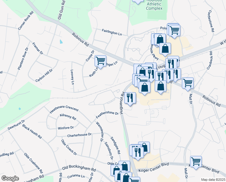 map of restaurants, bars, coffee shops, grocery stores, and more near 11705 North Briar Patch Drive in Midlothian