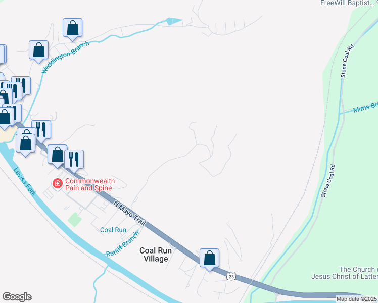 map of restaurants, bars, coffee shops, grocery stores, and more near 646 Ratliff Branch Road in Pikeville