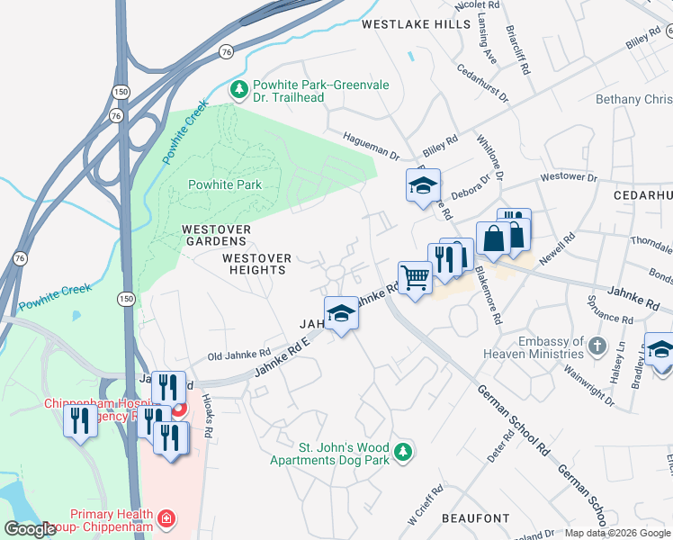 map of restaurants, bars, coffee shops, grocery stores, and more near 1311 Greenmoss Drive in Richmond