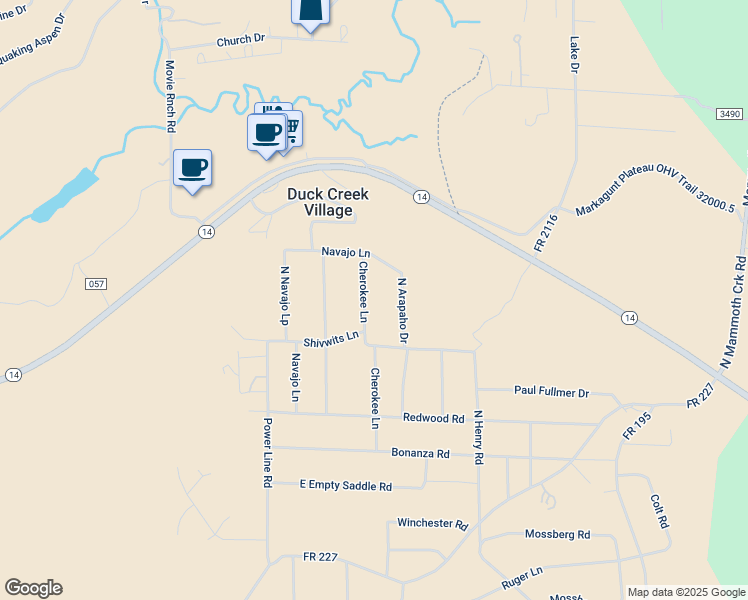 map of restaurants, bars, coffee shops, grocery stores, and more near 3495 Arapaho Lane in Duck Creek Village