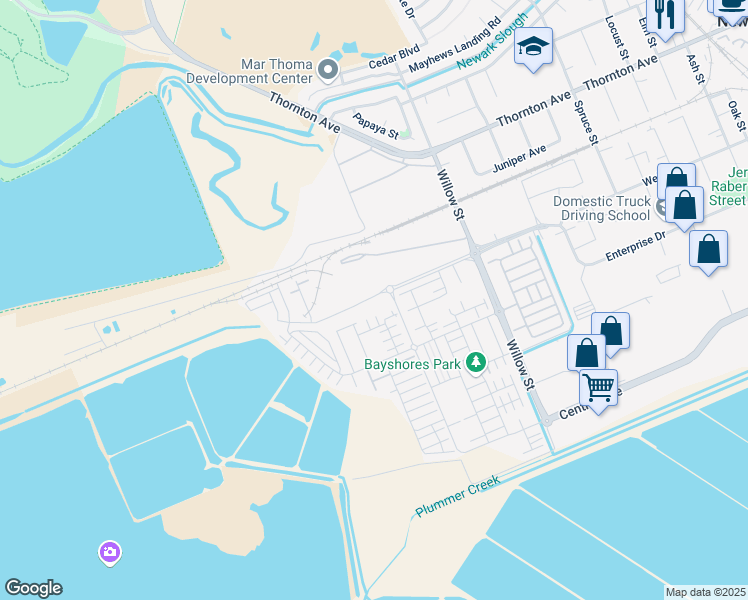 map of restaurants, bars, coffee shops, grocery stores, and more near 8891 Enterprise Drive in Newark