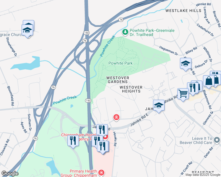 map of restaurants, bars, coffee shops, grocery stores, and more near 12513 Westcott Drive in Richmond