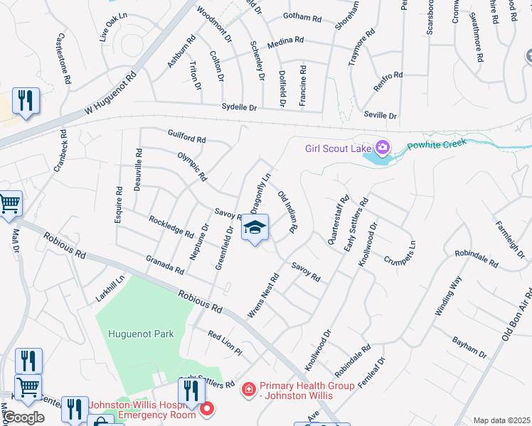 map of restaurants, bars, coffee shops, grocery stores, and more near 10703 Checkers Court in Richmond
