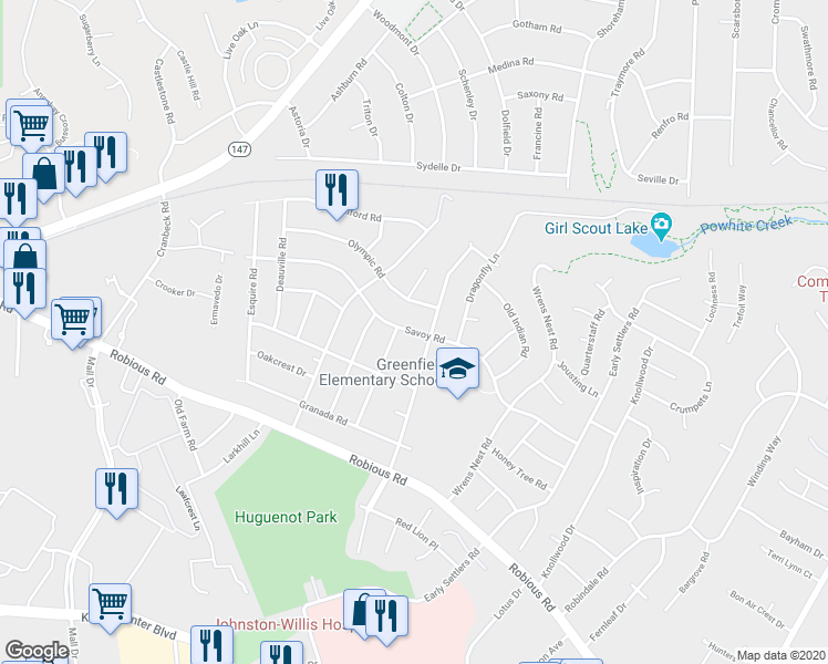 map of restaurants, bars, coffee shops, grocery stores, and more near 10810 Savoy Road in Richmond