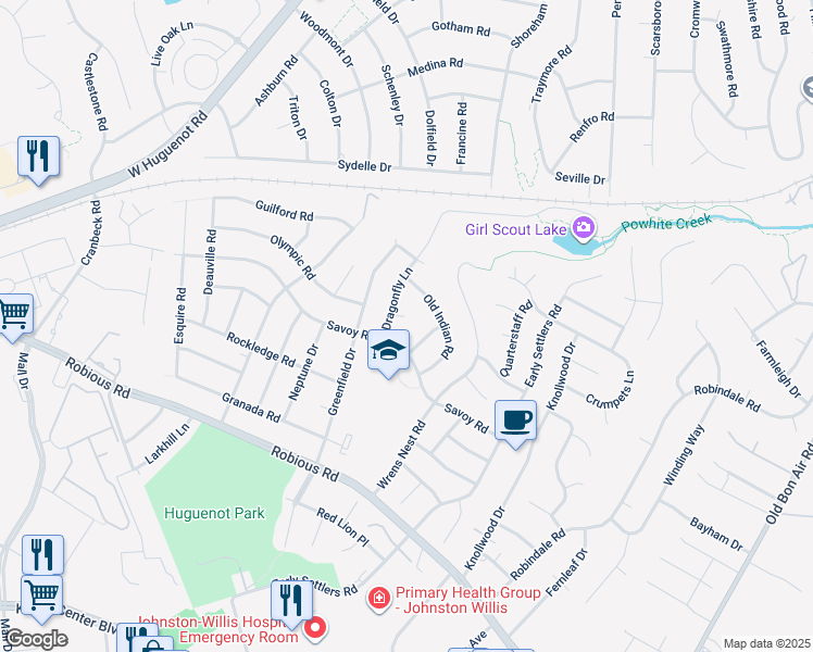 map of restaurants, bars, coffee shops, grocery stores, and more near 10703 Checkers Court in Richmond