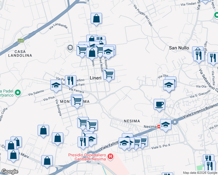 map of restaurants, bars, coffee shops, grocery stores, and more near 21 Via Rosina Anselmi in Lineri
