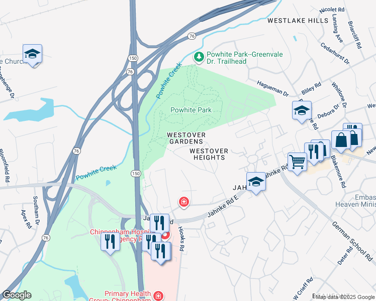map of restaurants, bars, coffee shops, grocery stores, and more near 6831 Westcott Drive in Richmond