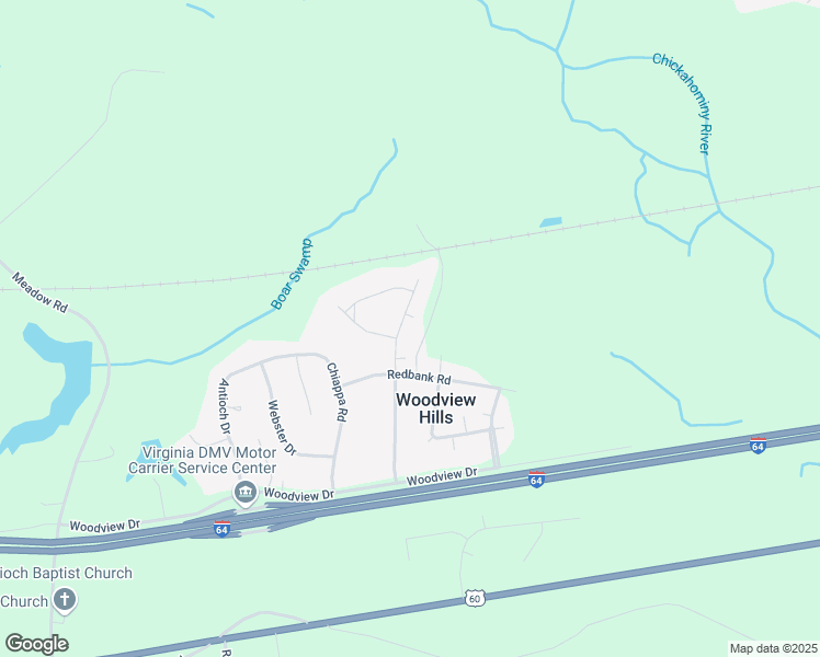 map of restaurants, bars, coffee shops, grocery stores, and more near 309 Perth Lane in Sandston