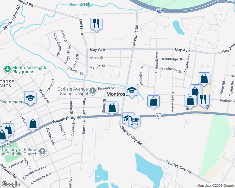 map of restaurants, bars, coffee shops, grocery stores, and more near in Montrose