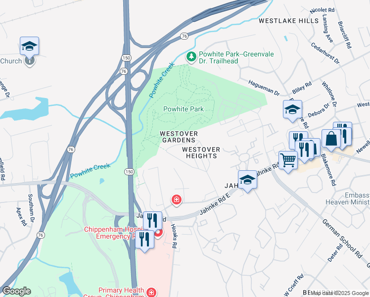 map of restaurants, bars, coffee shops, grocery stores, and more near 6821 Westcott Drive in Richmond