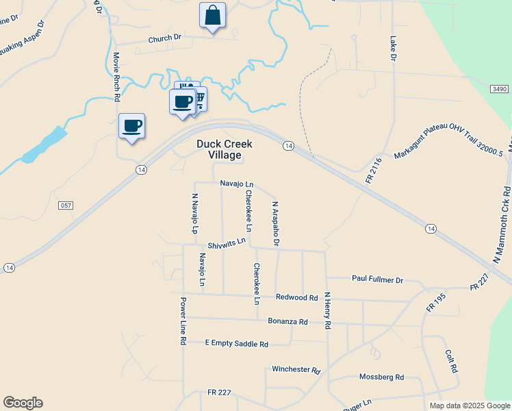 map of restaurants, bars, coffee shops, grocery stores, and more near 1070 Navajo Loop in Duck Creek Village