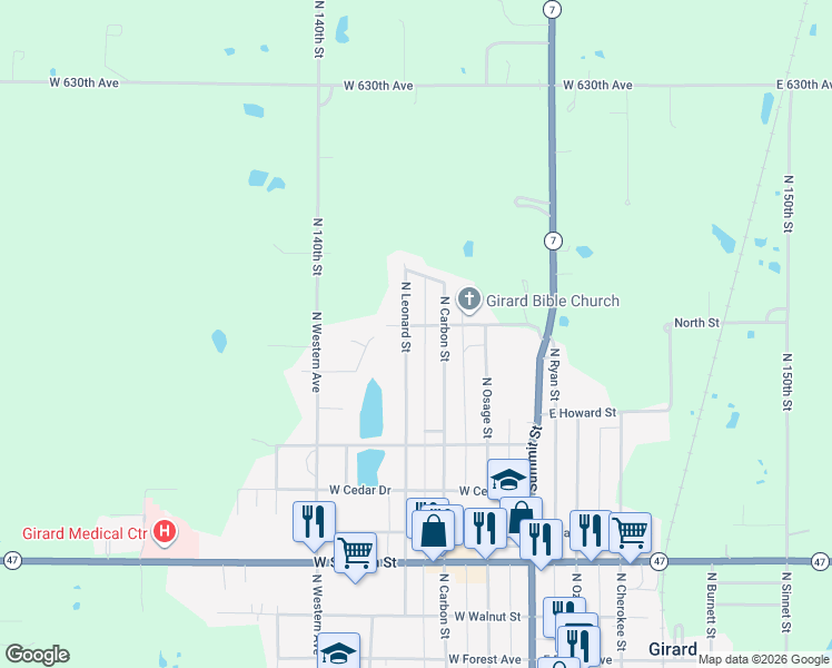 map of restaurants, bars, coffee shops, grocery stores, and more near 351-399 West Northern Avenue in Girard
