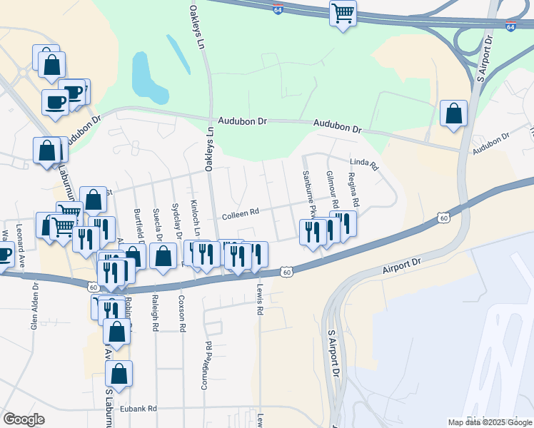 map of restaurants, bars, coffee shops, grocery stores, and more near 4901 Subrenda Dr in Sandston