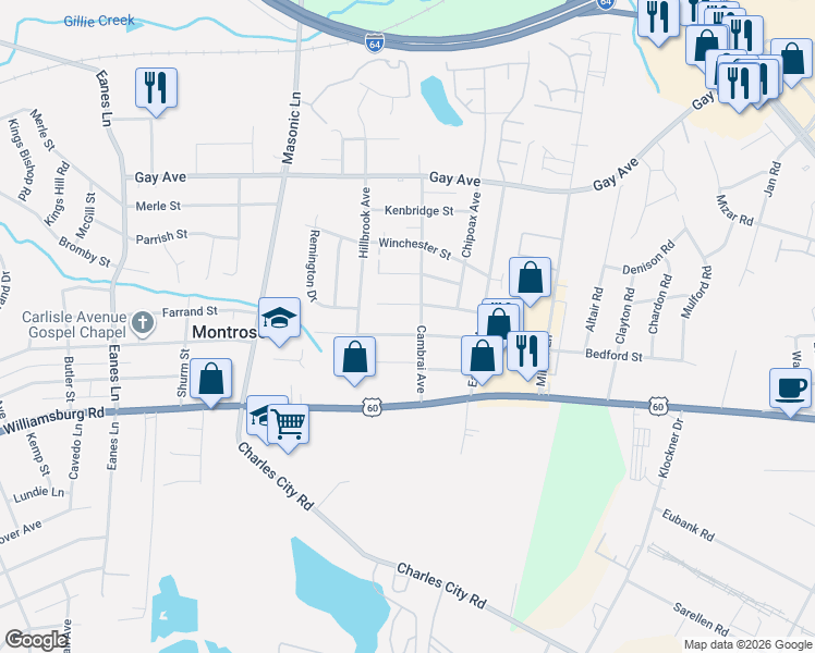map of restaurants, bars, coffee shops, grocery stores, and more near 3106 Emporia Street in Richmond