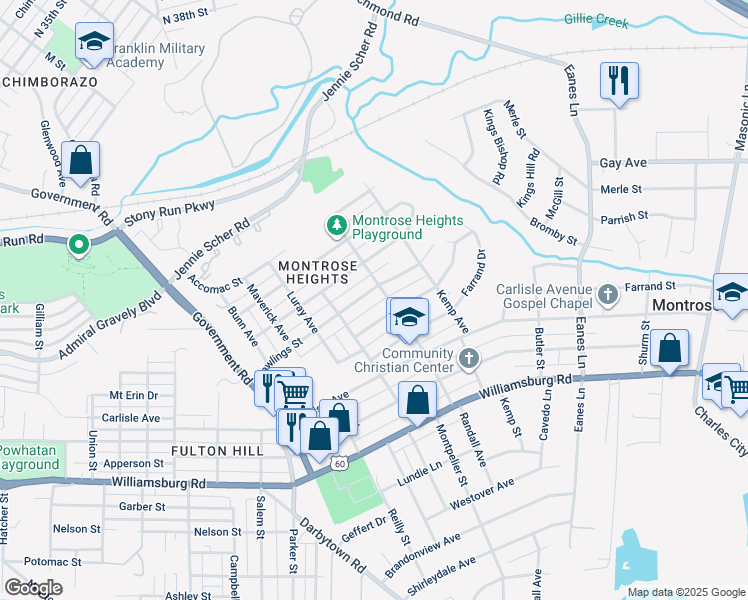 map of restaurants, bars, coffee shops, grocery stores, and more near 2021 Rawlings Street in Richmond