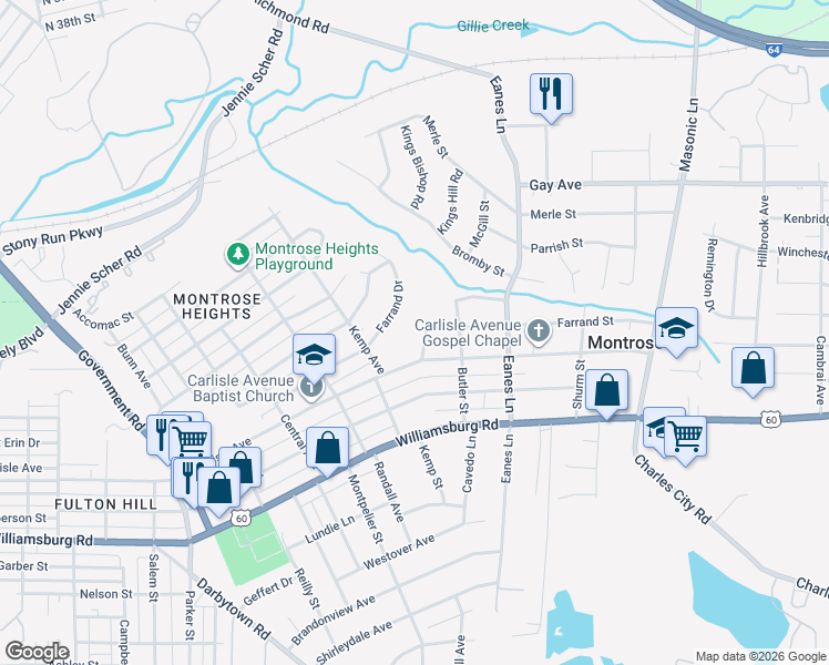 map of restaurants, bars, coffee shops, grocery stores, and more near 2318 Carlisle Court in Richmond