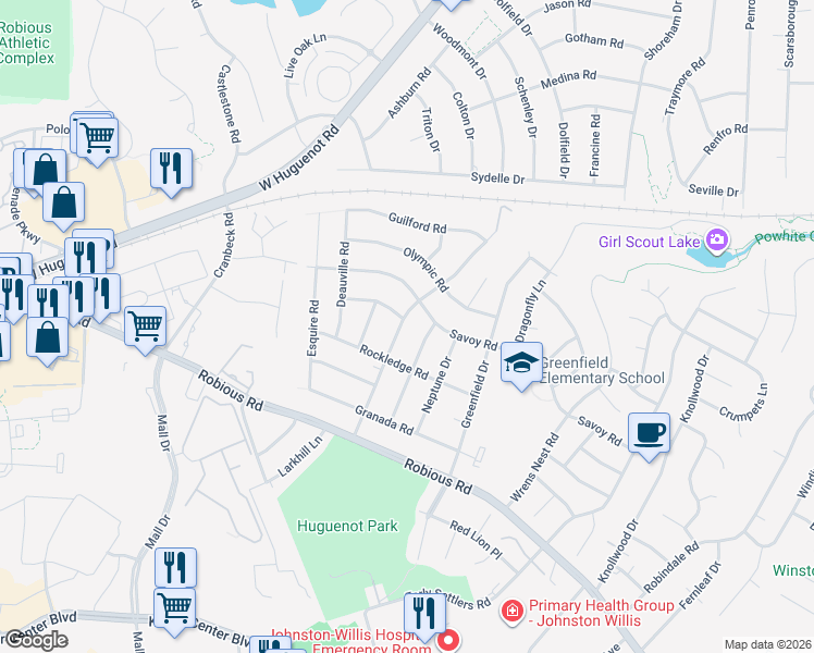 map of restaurants, bars, coffee shops, grocery stores, and more near 2041 Woodmont Drive in Richmond