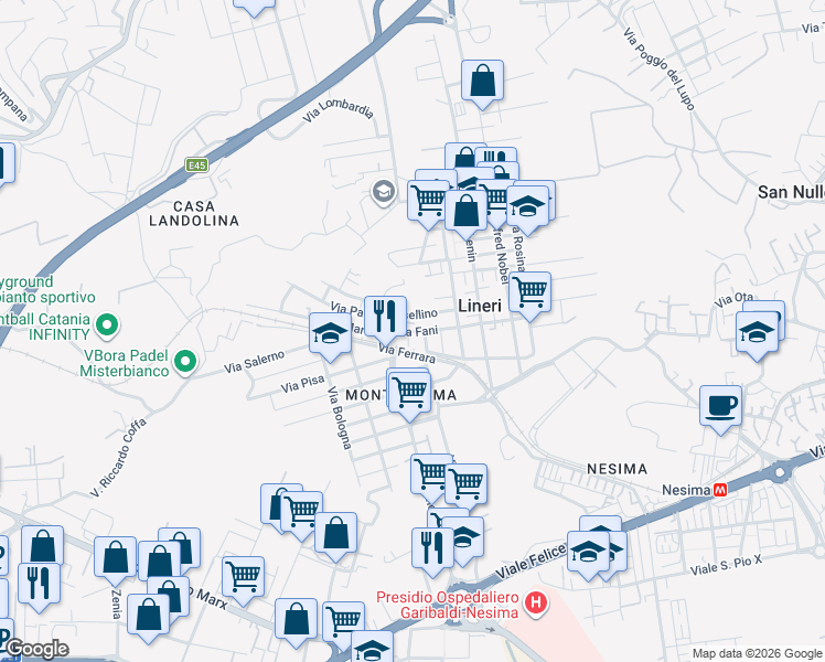 map of restaurants, bars, coffee shops, grocery stores, and more near 52 Via Martiri di Via Fani in Misterbianco