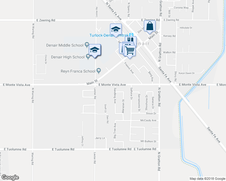 map of restaurants, bars, coffee shops, grocery stores, and more near 3101 Sandling Avenue in Denair