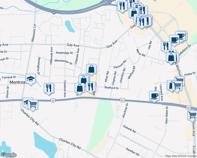 map of restaurants, bars, coffee shops, grocery stores, and more near 4969 Millers Lane in Richmond