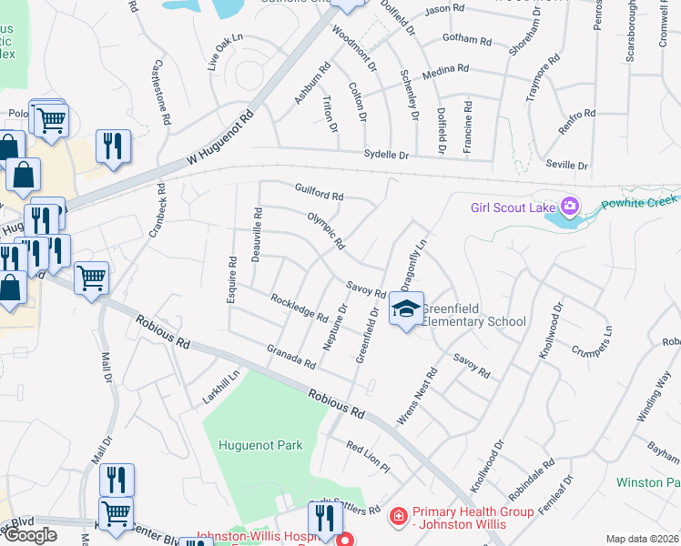 map of restaurants, bars, coffee shops, grocery stores, and more near 10916 Savoy Road in Richmond