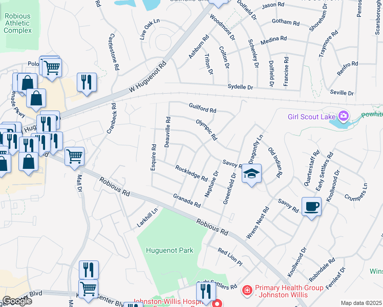 map of restaurants, bars, coffee shops, grocery stores, and more near 2040 Woodmont Drive in Richmond