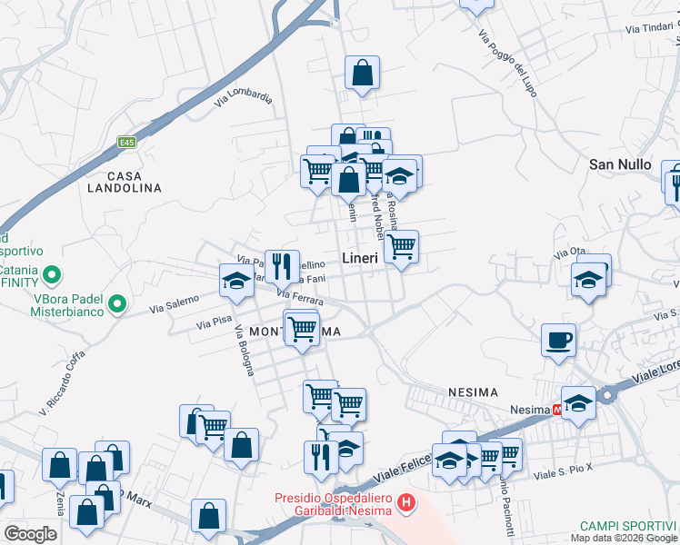 map of restaurants, bars, coffee shops, grocery stores, and more near 35 Via Martiri di Via Fani in Lineri