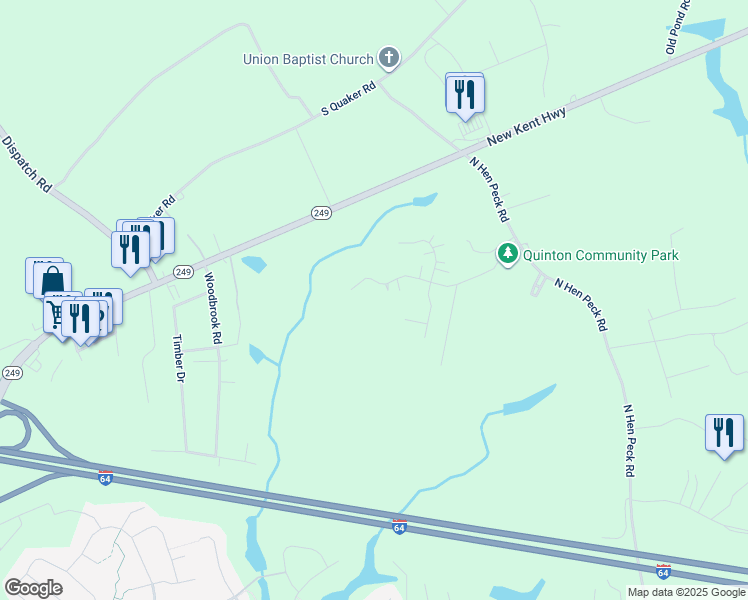 map of restaurants, bars, coffee shops, grocery stores, and more near 3049 Quinton Park Trail in Quinton