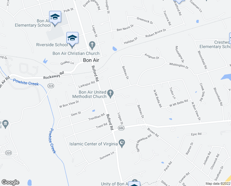 map of restaurants, bars, coffee shops, grocery stores, and more near 8455 West Bon View Drive in Richmond