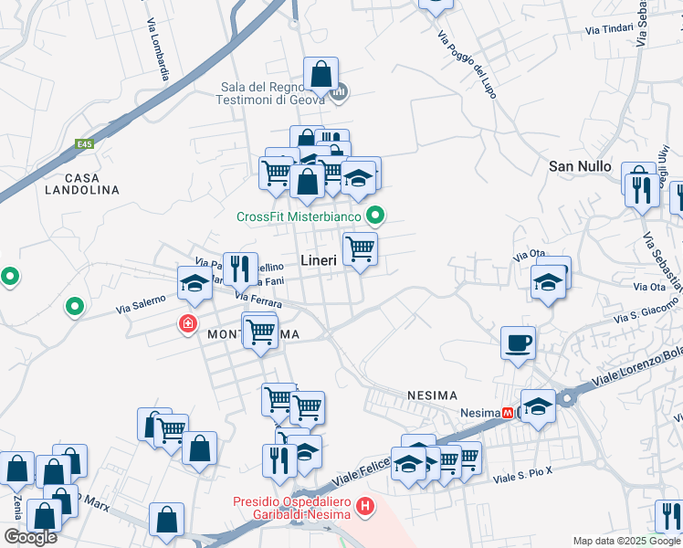map of restaurants, bars, coffee shops, grocery stores, and more near 60 Via Lenin in Misterbianco