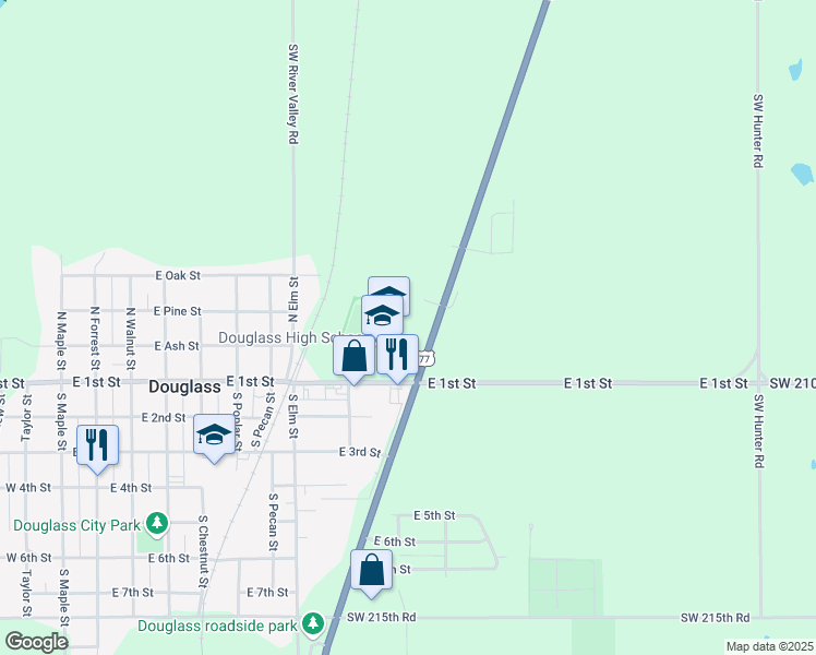 map of restaurants, bars, coffee shops, grocery stores, and more near 950 East 1st Street in Douglass