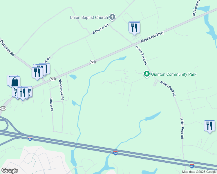 map of restaurants, bars, coffee shops, grocery stores, and more near 3049 Quinton Park Trail in Quinton