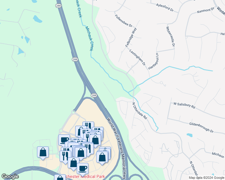 map of restaurants, bars, coffee shops, grocery stores, and more near 15024 St Ives Drive in Midlothian