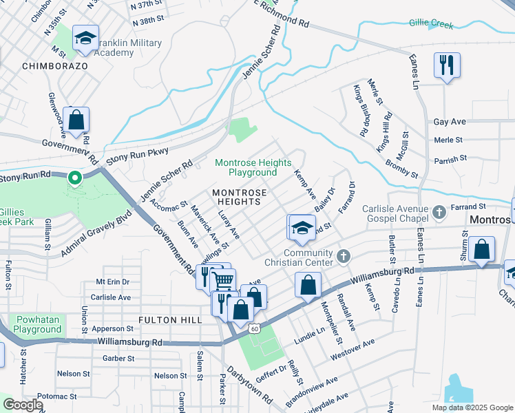 map of restaurants, bars, coffee shops, grocery stores, and more near 2012 Rawlings Street in Richmond
