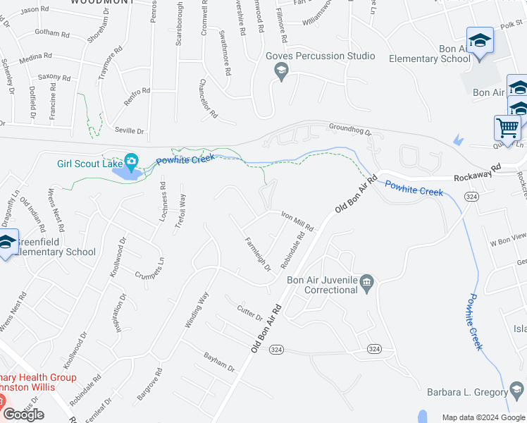 map of restaurants, bars, coffee shops, grocery stores, and more near 10286 Iron Mill Road in Richmond