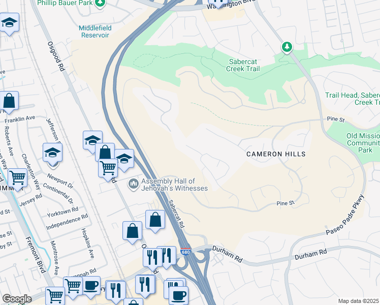 map of restaurants, bars, coffee shops, grocery stores, and more near 2450 Euclid Place in Fremont
