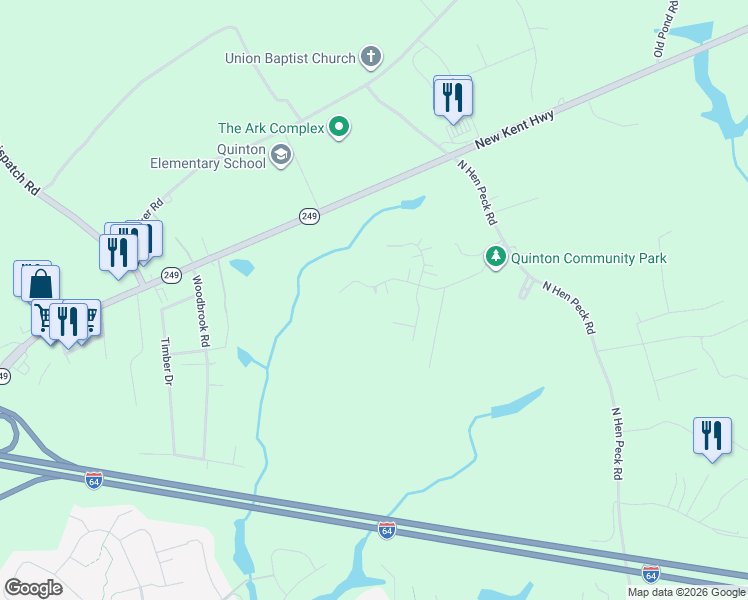 map of restaurants, bars, coffee shops, grocery stores, and more near 3057 Quinton Park Trail in Quinton