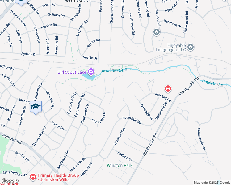 map of restaurants, bars, coffee shops, grocery stores, and more near 2443 Trefoil Way in Richmond