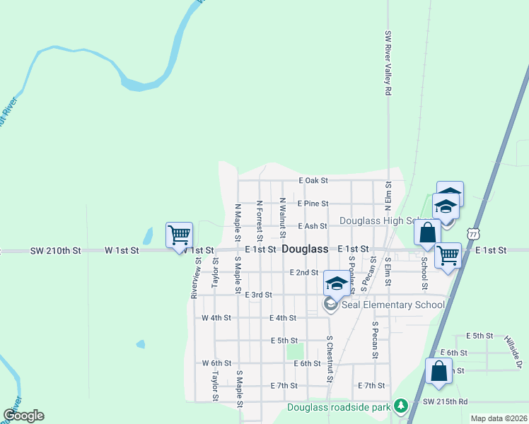 map of restaurants, bars, coffee shops, grocery stores, and more near 203 North Walnut Street in Douglass