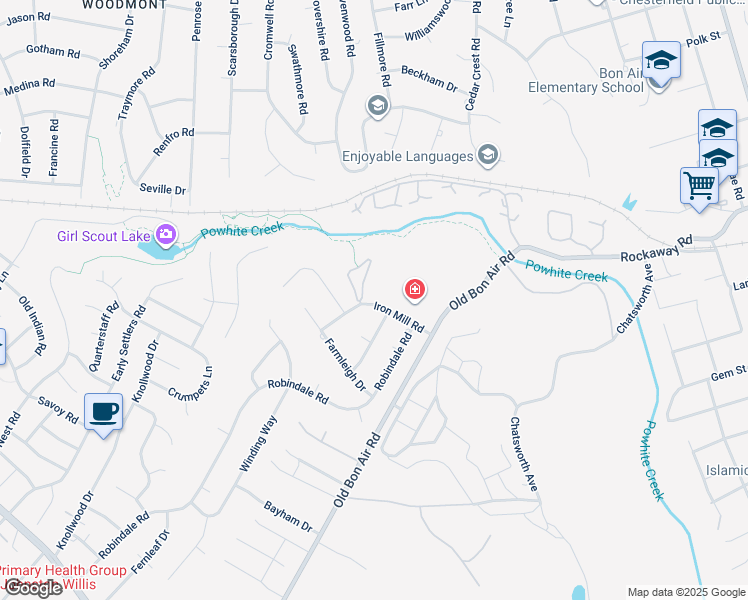 map of restaurants, bars, coffee shops, grocery stores, and more near 10168 Iron Mill Road in Richmond