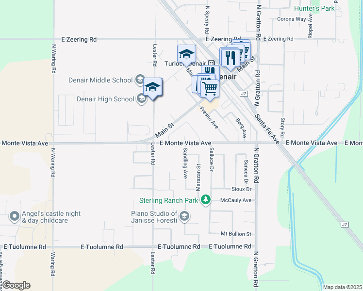 map of restaurants, bars, coffee shops, grocery stores, and more near 3101 Sandling Avenue in Denair
