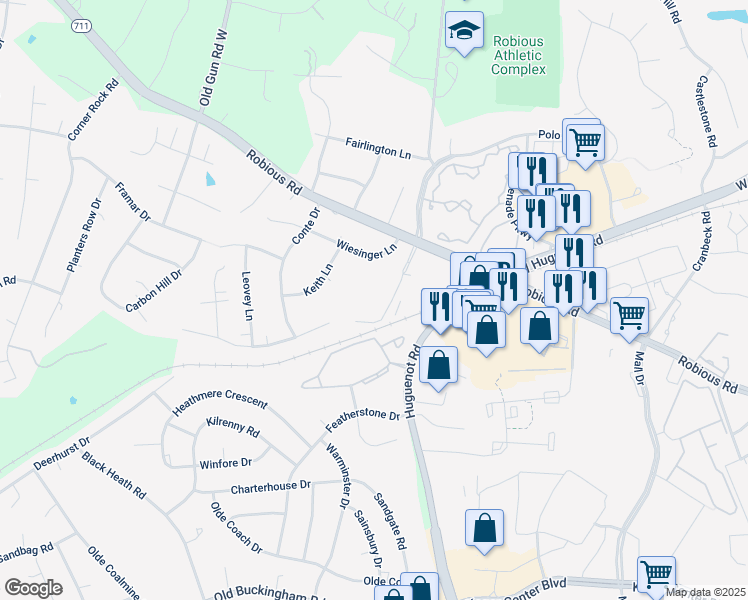 map of restaurants, bars, coffee shops, grocery stores, and more near 11621 Robious Road in Midlothian