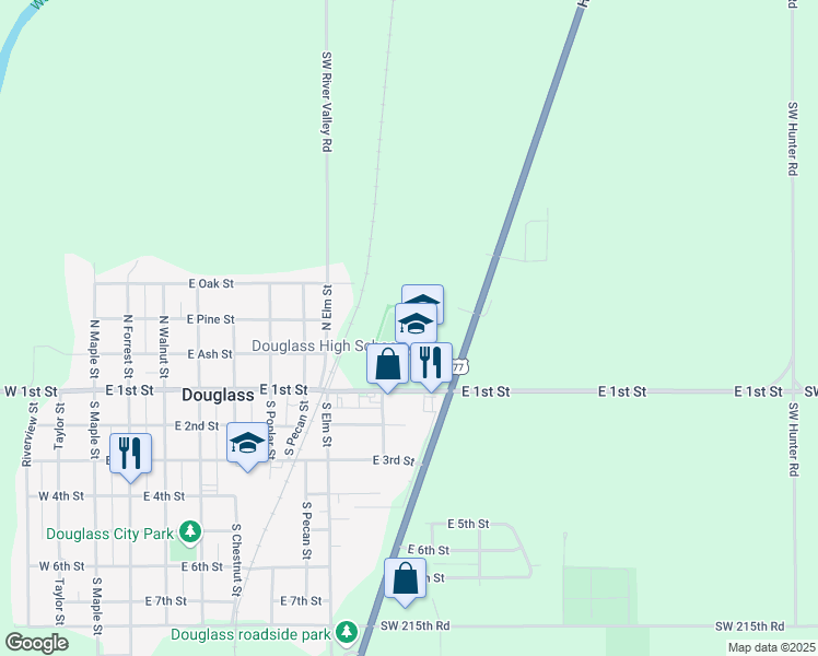 map of restaurants, bars, coffee shops, grocery stores, and more near 910 East 1st Street in Douglass