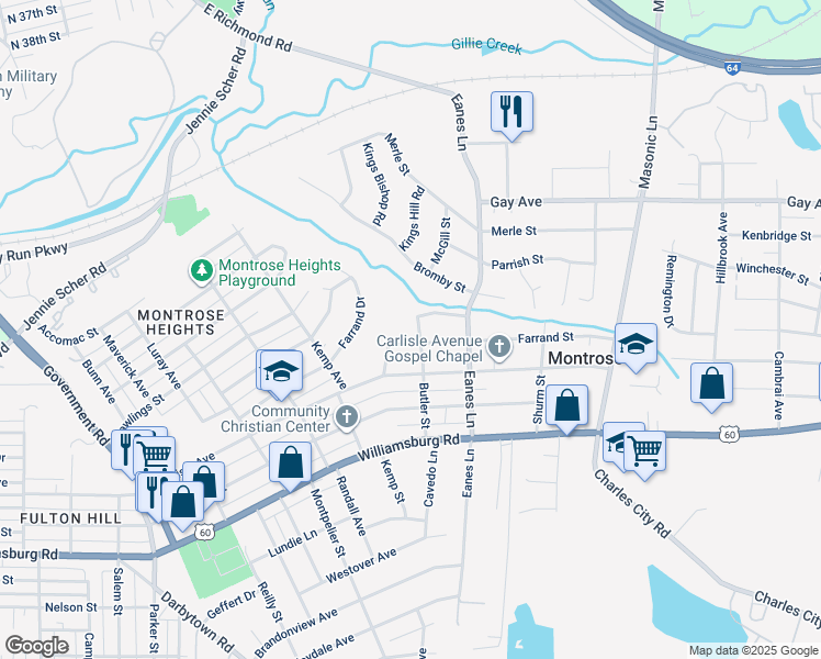 map of restaurants, bars, coffee shops, grocery stores, and more near 4706 Butler Street in Richmond