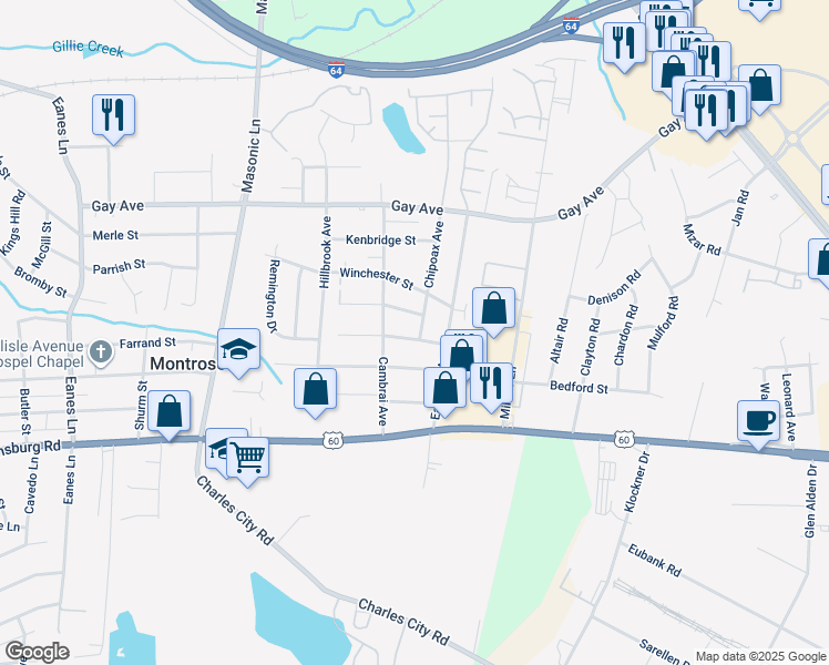map of restaurants, bars, coffee shops, grocery stores, and more near 3208 Danville Street in Richmond