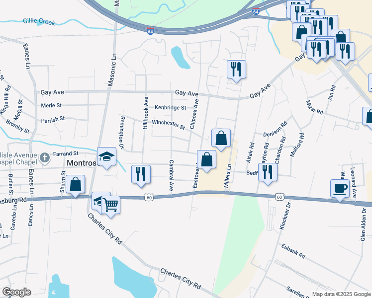 map of restaurants, bars, coffee shops, grocery stores, and more near 3208 Danville Street in Richmond
