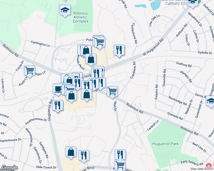 map of restaurants, bars, coffee shops, grocery stores, and more near 12004 Bellaverde Circle in Bon Air