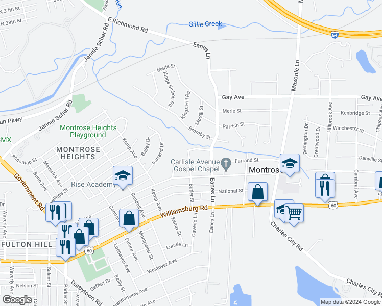 map of restaurants, bars, coffee shops, grocery stores, and more near 2401 Granville Avenue in Richmond